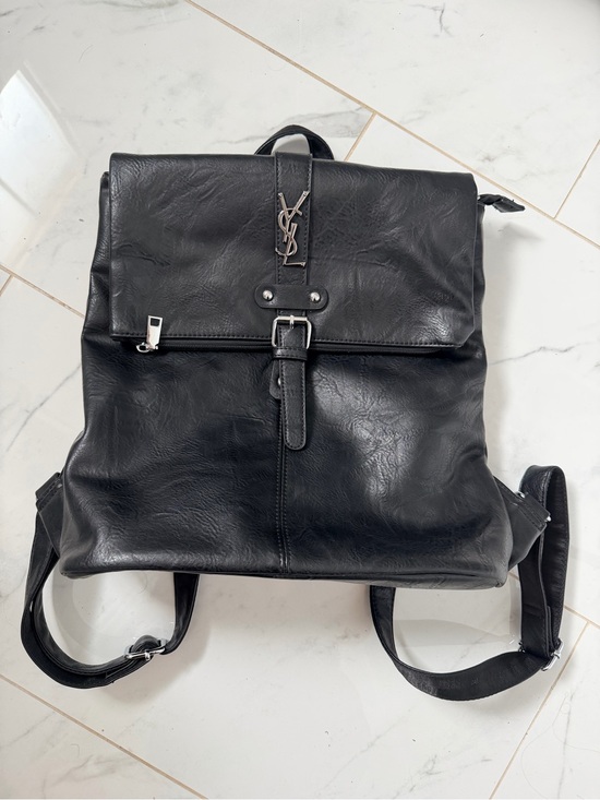Source Unknown Handbags - YSL inspired-  Black Flap Backpack with Silver YSL Accent